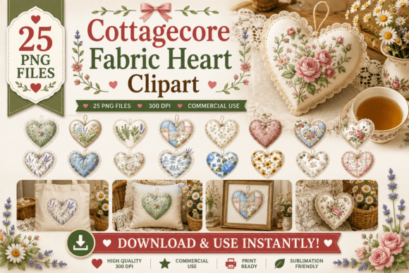 Download Cottagecore Fabric Heart Clipart - Heart clipart Collection